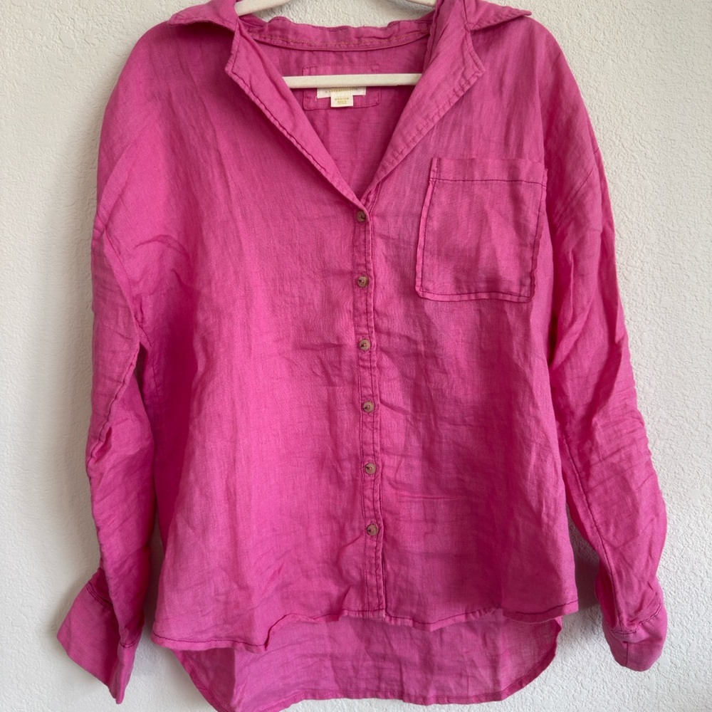 Anthropologie Fuchsia Button-Down linen Shirt